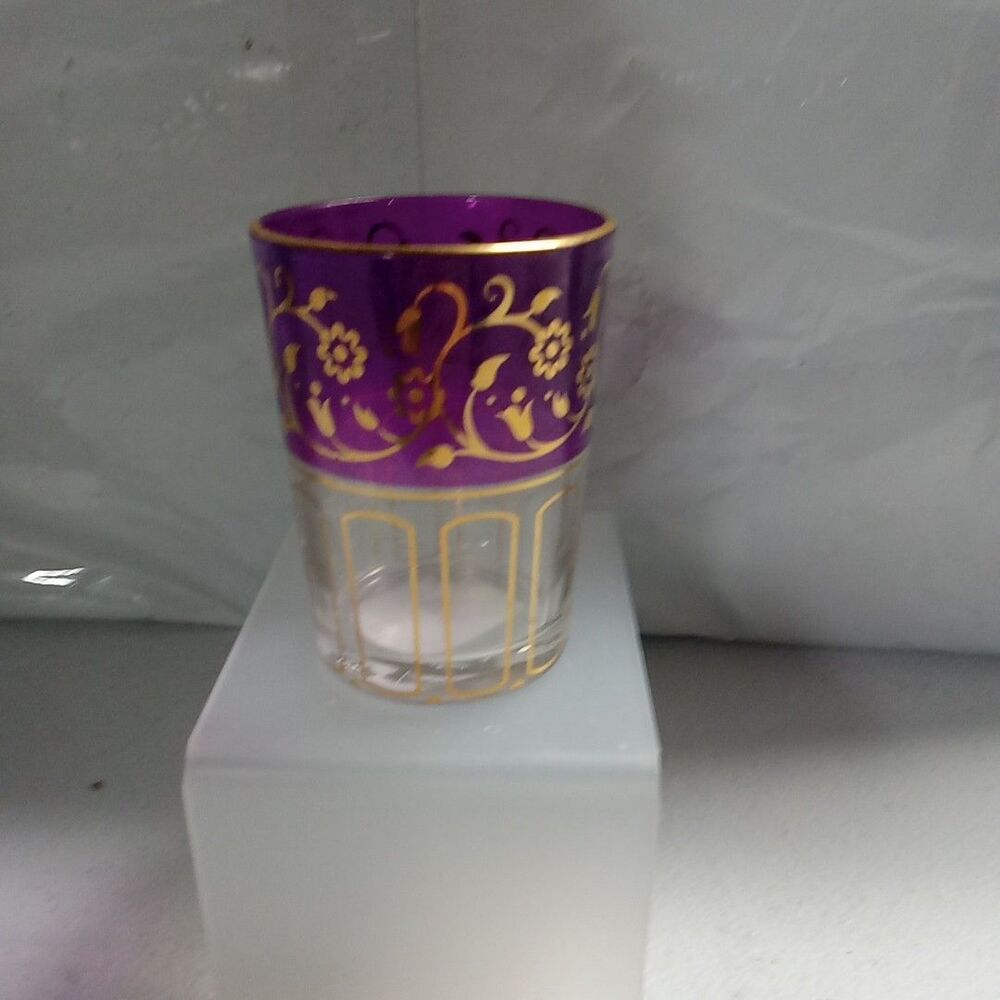 Purple Juice / Tea Tumbler by SND, Gold Filigree 3.25" Tall Excellent Cond OBO